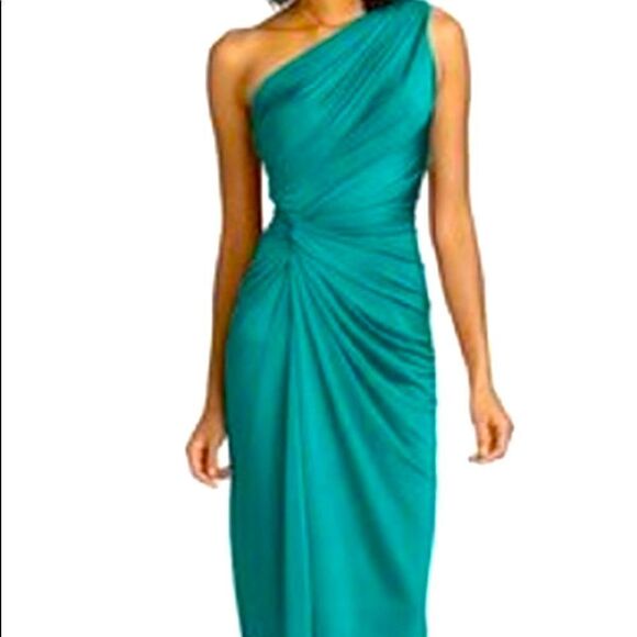 Tadashi Shoji Emerald One Shoulder Evening Cocktail Dress Gown - Picture 4 of 9